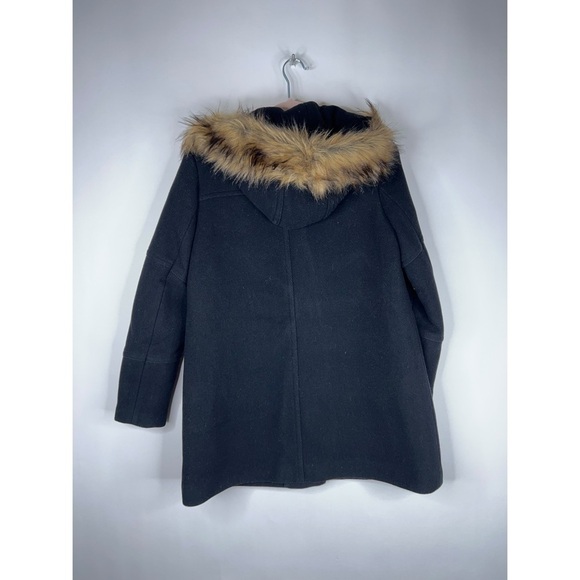 J Crew Black Wool Coat Italian Stadium Cloth Hooded Classic Winter Black Size 4 - Picture 4 of 9